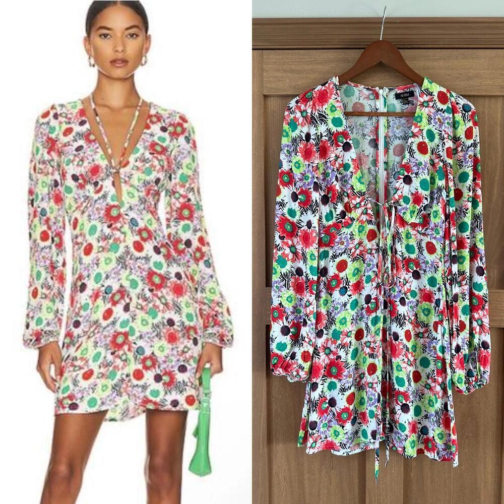 NWT AFRM Caprice Long Sleeve Mini Dress in Summer Daisy Bouquet Women’s size XS‌